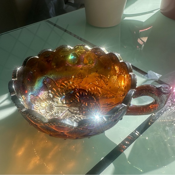 Indiana Carnival Glass Quilted Poppy Smoky Amethyst Nappy Dish - 5” - Picture 2 of 3